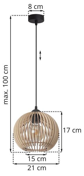 Závesné svietidlo Timber 5, 1x drevené tienidlo