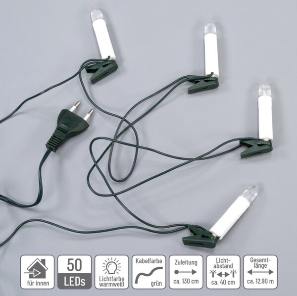 LED sviečky na vianočný stromček 50 LED, teplá biela