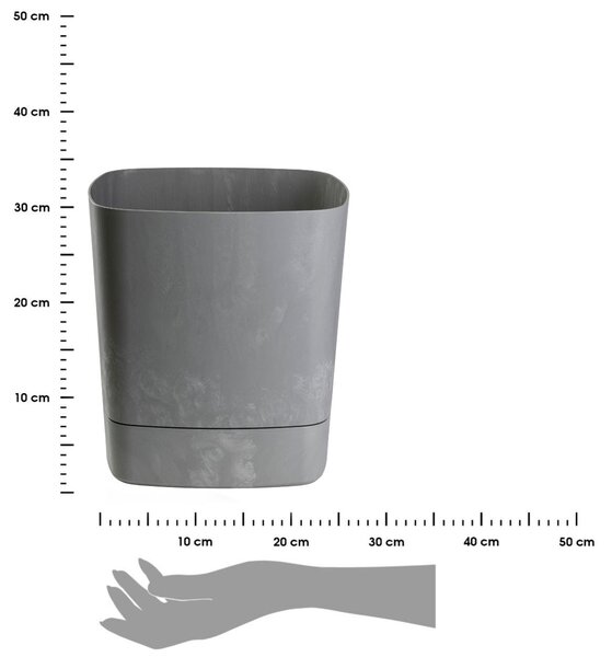 PLASTOVÝ KVETINÁČ CUBI 34X36,5 CM IMITÁCIA BETÓNU SIVÁ