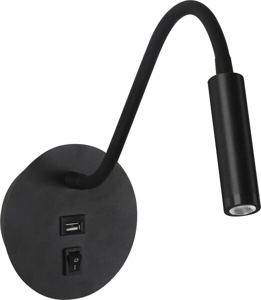 Brilagi - LED Flexibilná nástenná lampa s USB portom MAYA LED/3W/230V čierna