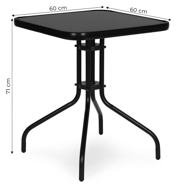 MultiGarden Záhradný stôl štvorcový 60 cm - z tvrdeného skla, čierny MultiGarden