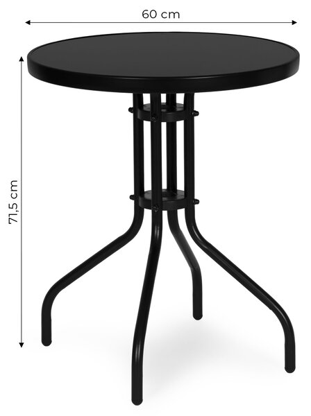 MultiGarden Záhradný stôl okrúhly 60 cm z tvrdeného skla - čierny MultiGarden