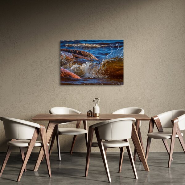 Detailný sklenený obraz - voda medzi kameňmi (70x50 cm)