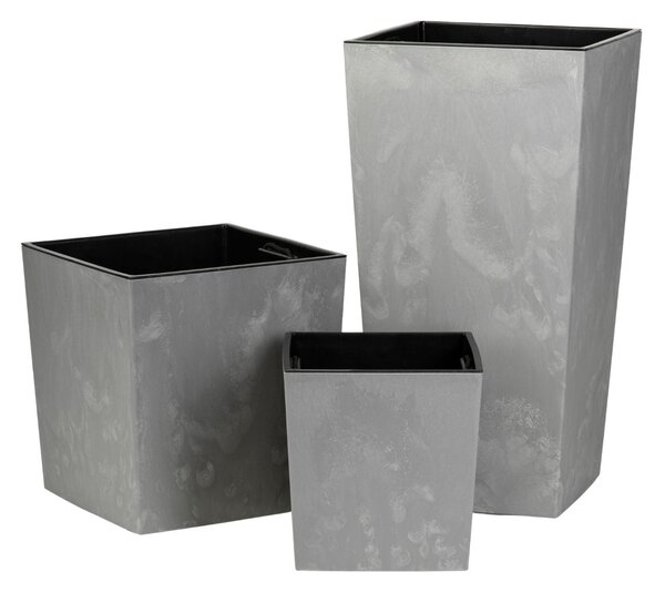 PLASTOVÝ KVETINÁČ FLORE 41X39,5X39,5 CM IMITÁCIA BETÓNU SIVÁ