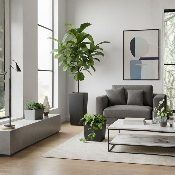 PLASTOVÝ KVETINÁČ FLORE 41X39,5X39,5 CM IMITÁCIA BETÓNU ČIERNA