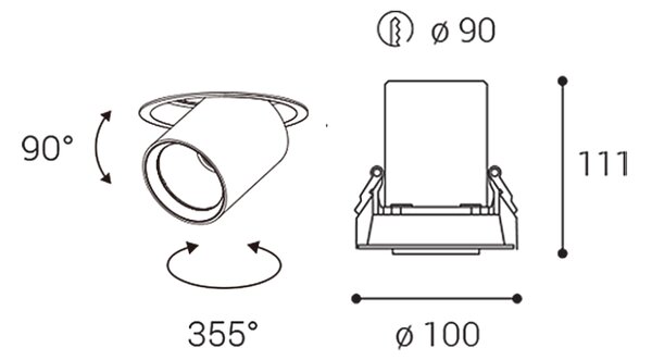 LED2 2252643 HIDE zápustné bodové svietidlo nastaviteľné LED D100mm 10-20W/900-1800lm 4000K čierna
