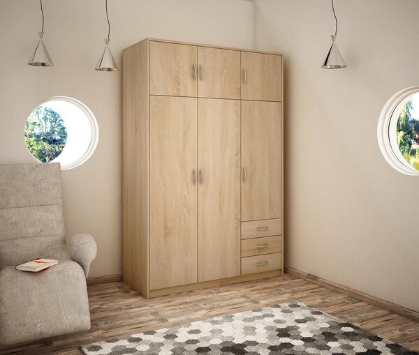 Kombinovaná šatníková skriňa SIMELA - šírka 127 cm, dub sonoma