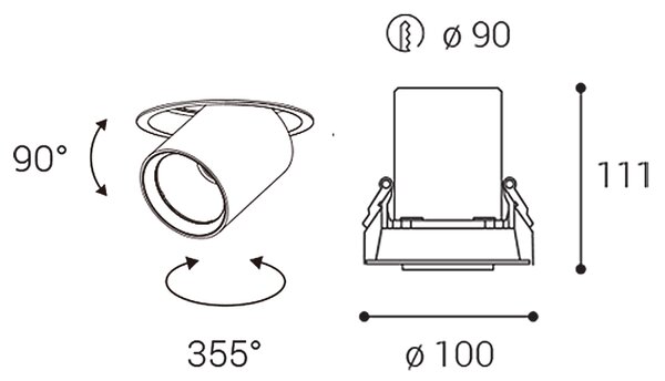 LED2 2252641 HIDE zápustné bodové svietidlo nastaviteľné LED D100mm 10-20W/900-1800lm 4000K biela