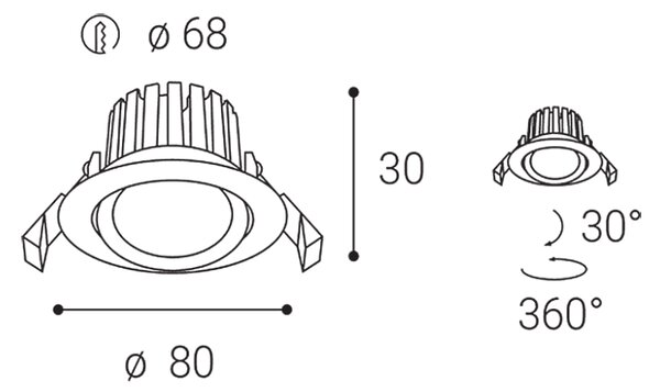 LED2 2231641DT MAX 2 zápustné bodové svietidlo nastaviteľné LED D80mm 8W/735lm 4000K IP65 TRIAC biela