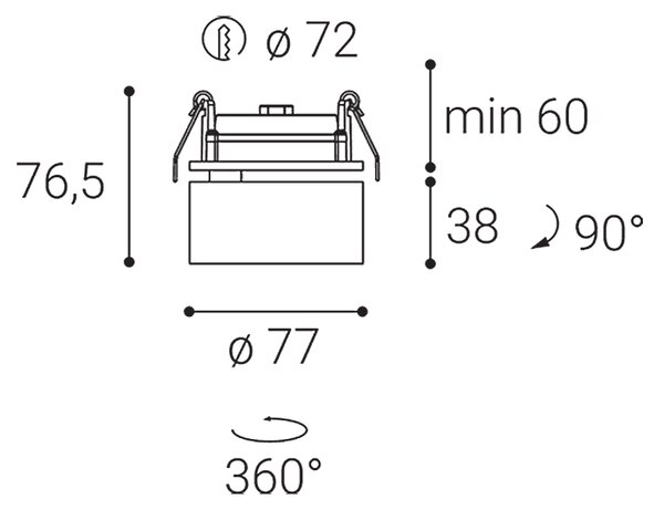 LED2 21507333DT KLIP zápustné bodové svietidlo nastaviteľné LED D77mm 11W/770lm 3000K TRIAC čierna, čierna