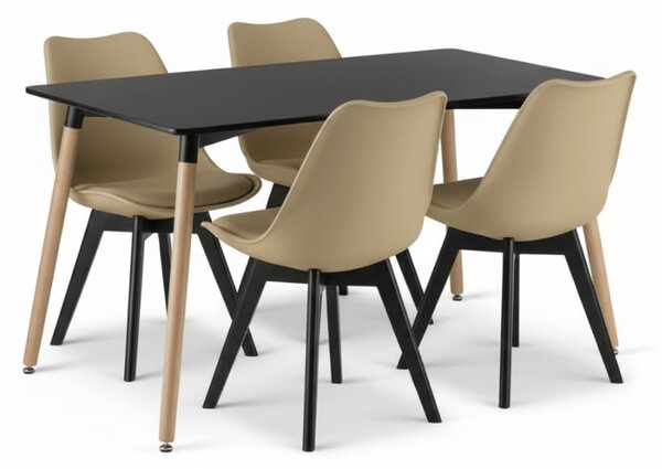 Jedálenský set 1 + 4, čierny stôl ADRIA 120x80 cm + béžová stolička BALI MARK s čiernymi nohami