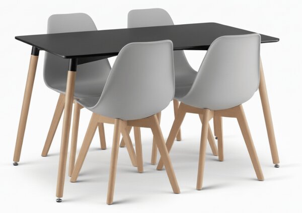 Jedálenský set 1 + 4, čierny stôl ADRIA 120x80 cm + sivá stolička KITO