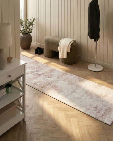 Koberec behúň béžová látka 80 x 300 cm jednofarebný protišmyková spodná strana pre podlahové kúrenie moderný štýl chodba predsieň