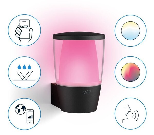 Philips Wiz ELPAS 8720169071254 exteriérové nástenné svietidlo LED 8,5W/650lm 2700-5000K+RGB IP44 čierna