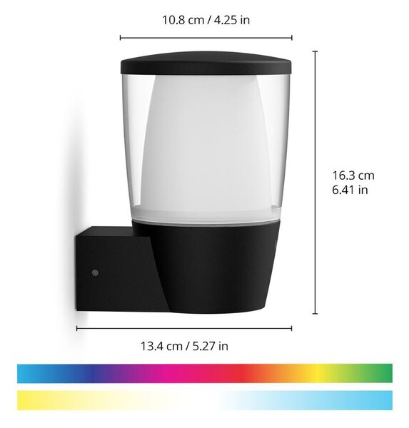 Philips Wiz ELPAS 8720169071254 exteriérové nástenné svietidlo LED 8,5W/650lm 2700-5000K+RGB IP44 čierna
