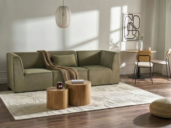 Modulárna 3-miestna pohovka zelená menčestrová moderný dizajn minimalistický štýl