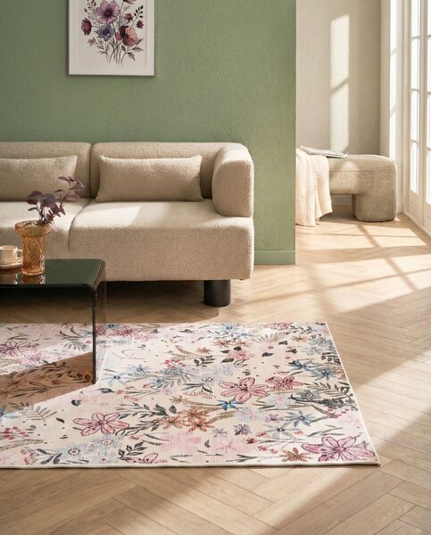 Koberec viacfarebný 140 x 200 cm kvetinový vzor protišmyková spodná strana pre podlahové kúrenie moderný štýl obývačka spálňa