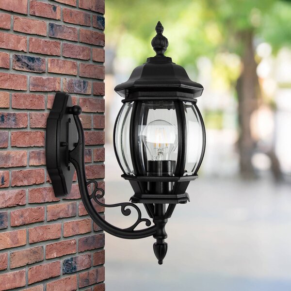 K.S. Verlichting Vonkajšia nástenná lampa Andrew z krištáľového skla stojaca v čiernej farbe, Čierna, Hliník, Vidiecky / Rustikálny, Nástenné svietidlo