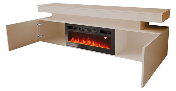 TV stolík s elektrickým krbom HYDA - pieskový béžový + LED osvetlenie ZDARMA