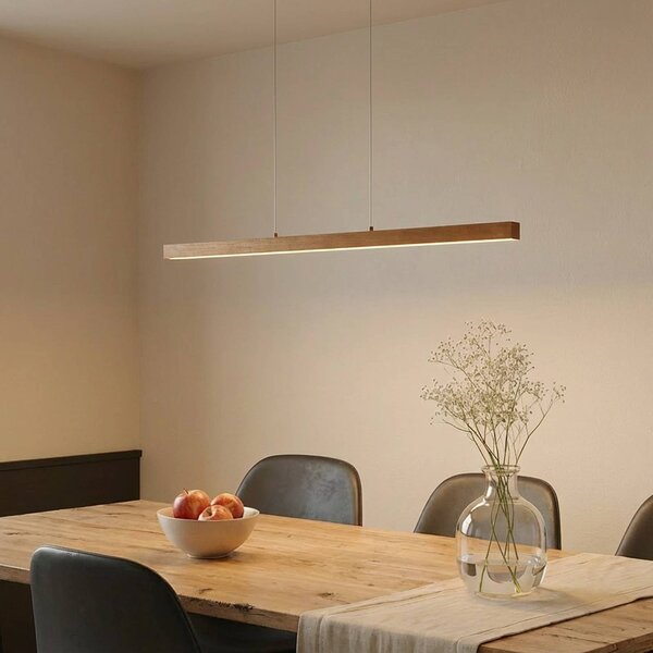 Lucande LED závesné svietidlo Nihalo, drevo, 122 cm, stmievateľné,, Svetlé drevo, Obývacia izba / jedáleň, Drevo, Moderný, Závesné svietidlo