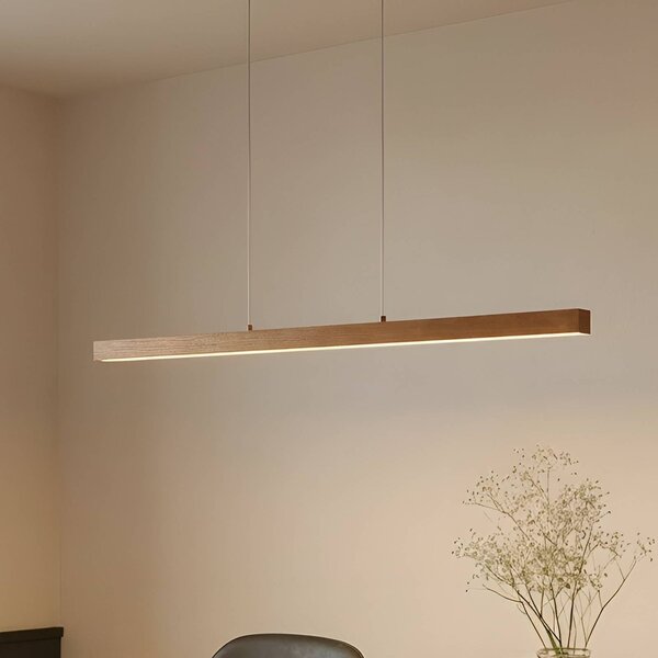 Lucande LED závesné svietidlo Nihalo, drevo, 122 cm, stmievateľné,, Svetlé drevo, Obývacia izba / jedáleň, Drevo, Moderný, Závesné svietidlo
