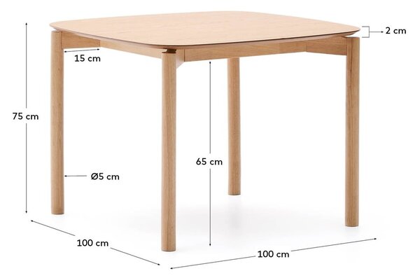 Jedálenský stôl v dekore jaseňa 100x100 cm Indara – Kave Home