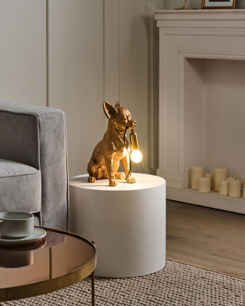 Stolná lampa zlatá polyresín zvierací motív tvar psa moderný glamour štýl nočná lampa obývacia izba spálňa
