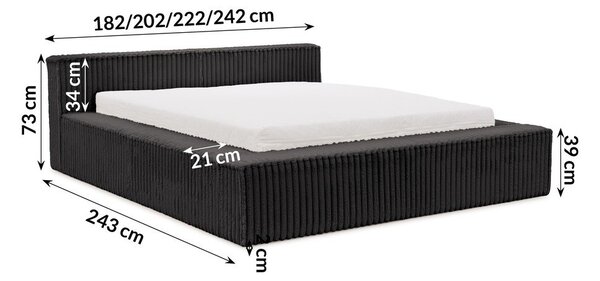 Čierna čalúnená dvojlôžková posteľ s úložným priestorom s roštom 180x200 cm Cloe – Ropez