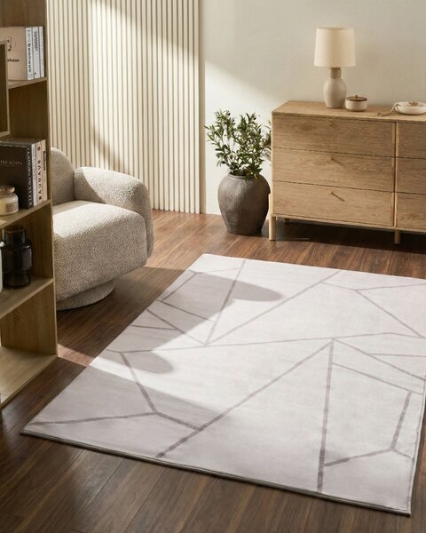 Koberec svetlobéžová látka 140 x 200 cm geometrický vzor protišmyková spodná strana pre podlahové kúrenie moderný štýl obývačka spálňa