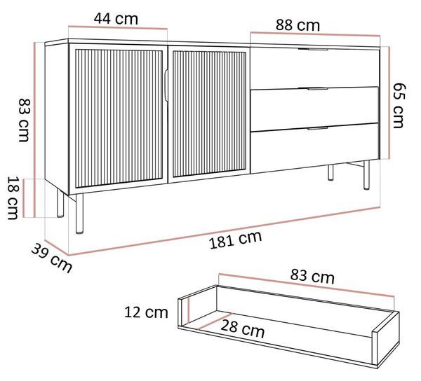 KOMODA SABATINO 2D3S DUB DUNIN LED 181 cm