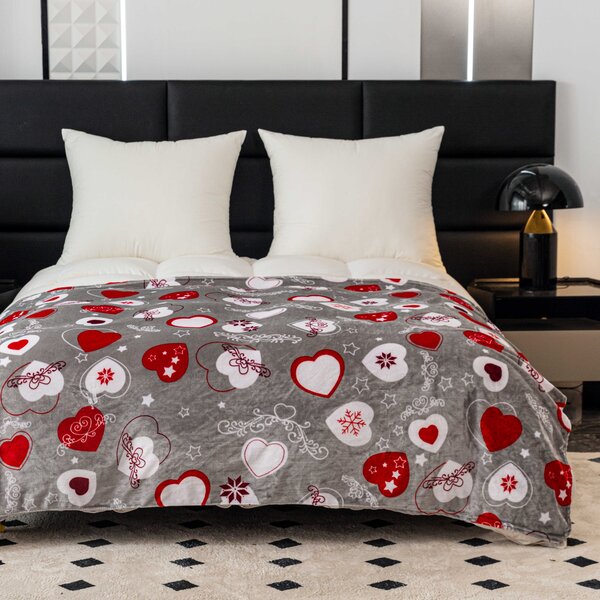 Vianočná mikroplyšová deka CHRISTMAS HEART sivé Rozmer: 150 x 200 cm