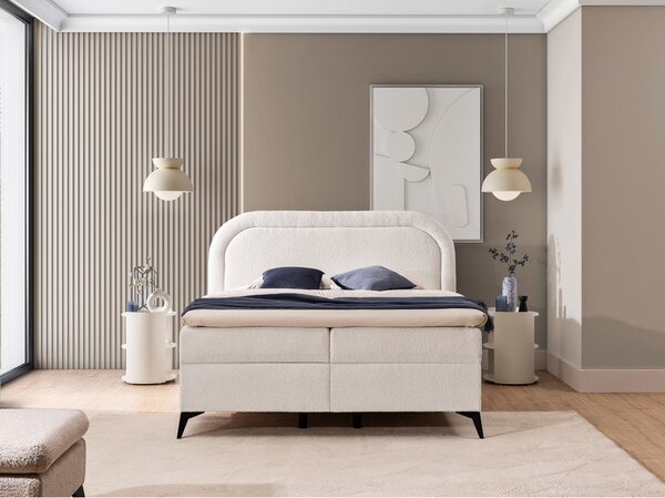 Biela boxspring posteľ s úložným priestorom 140x200 cm Ornes – Ropez