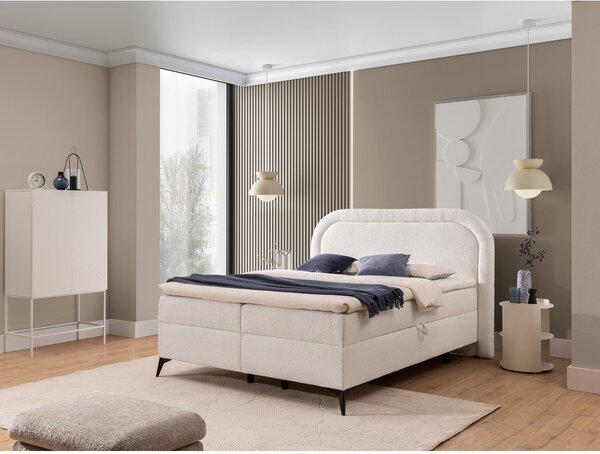Biela boxspring posteľ s úložným priestorom 140x200 cm Ornes – Ropez