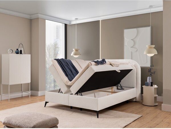 Biela boxspring posteľ s úložným priestorom 140x200 cm Ornes – Ropez