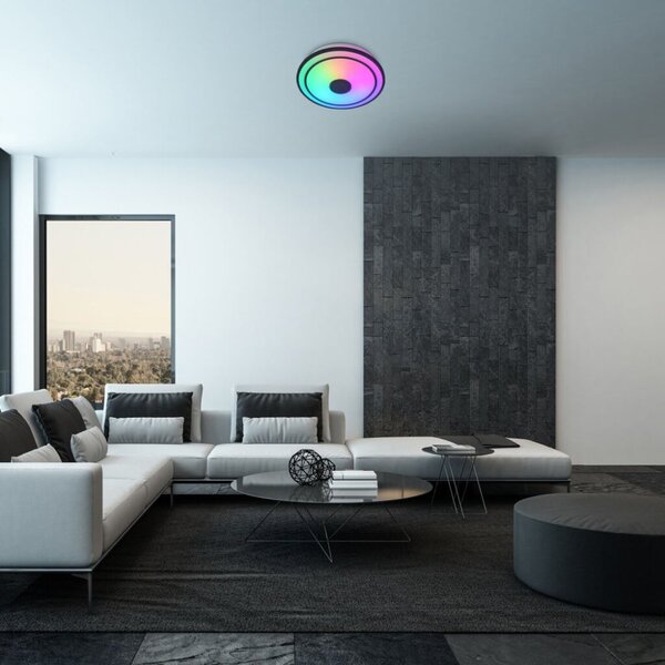 RABALUX 71030 Nikolaus stropné svietidlo LED D395mm 24W/1600lm 3000-6500K+RGB čierna, biela, diaľkový ovládač, starlight efekt