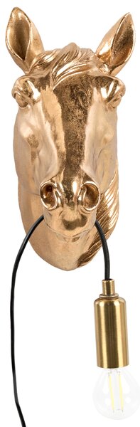 Nástenná lampa zlatá polyresín zvierací motív tvar koňa moderný glamour štýl nočná lampa obývacia izba spálňa
