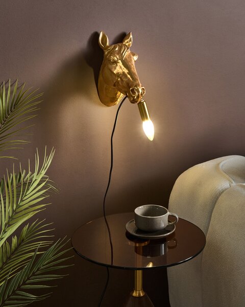 Nástenná lampa zlatá polyresín zvierací motív tvar koňa moderný glamour štýl nočná lampa obývacia izba spálňa