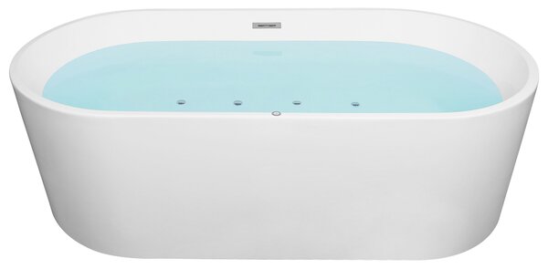 Samostatne stojaca vírivá vaňa biela sanitárny akrylát 170 x 80 cm s LED oválna moderný dizajn