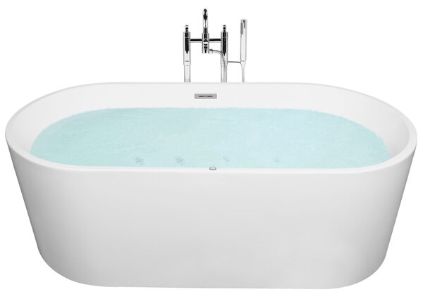 Samostatne stojaca vírivá vaňa biela sanitárny akrylát 170 x 80 cm s LED oválna moderný dizajn