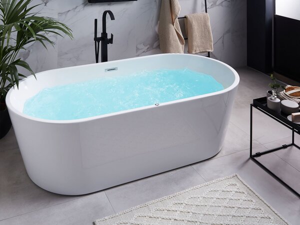 Samostatne stojaca vírivá vaňa biela sanitárny akrylát 170 x 80 cm s LED oválna moderný dizajn