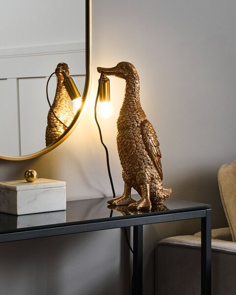 Stolná lampa zlatá polyresín zvierací motív tvar kačky moderný glamour štýl nočná lampa obývacia izba spálňa