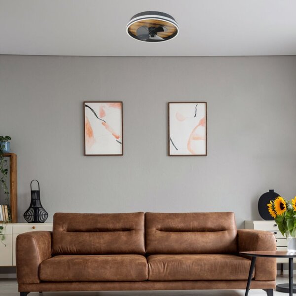 RABALUX 71016 Faustine stropné svietidlo s ventilátorom LED D470mm 30W/1000lm 3000-6500K čierna, biela, imitácia dreva, diaľkový ovládač
