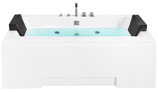 Vírivá vaňa s LED osvetlením biela akrylát 170 x 75 cm lesklý povrch pre 2 osoby opierky hlavy masážna funkcia moderný štýl kúpeľňa