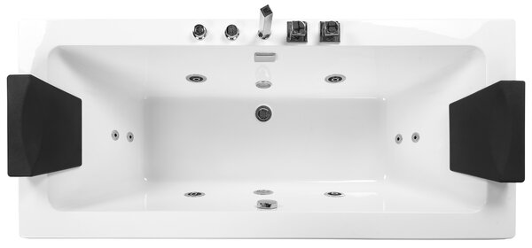 Vírivá vaňa s LED osvetlením biela akrylát 170 x 75 cm lesklý povrch pre 2 osoby opierky hlavy masážna funkcia moderný štýl kúpeľňa