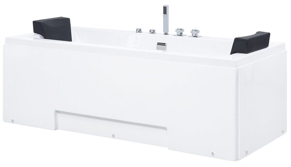 Vírivá vaňa s LED osvetlením biela akrylát 170 x 75 cm lesklý povrch pre 2 osoby opierky hlavy masážna funkcia moderný štýl kúpeľňa