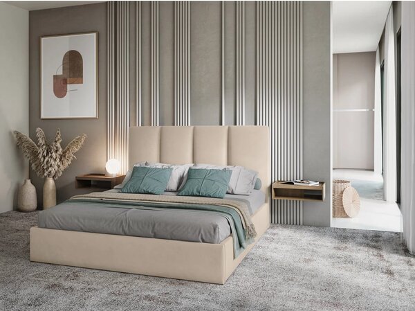 Béžová zamatová dvojlôžková posteľ Mazzini Beds Juniper, 160 x 200 cm