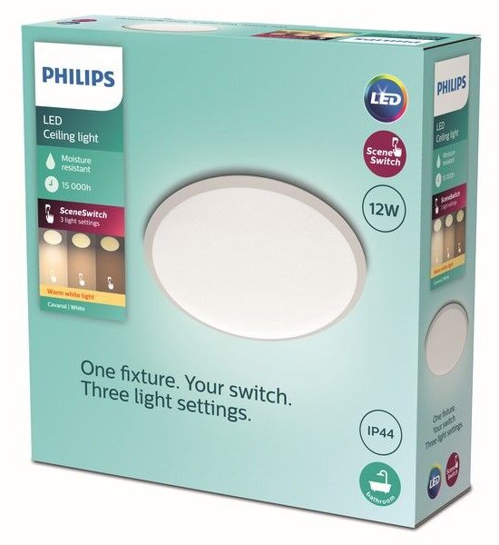 Philips 8719514326866 Cavanal stropné svietidlo LED D250mm 12W/1200lm 2700K IP44 biela SceneSwitch