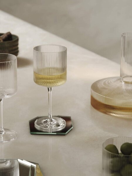 Ferm Living Sada 2 ks pohárov na biele víno Ripple, clear
