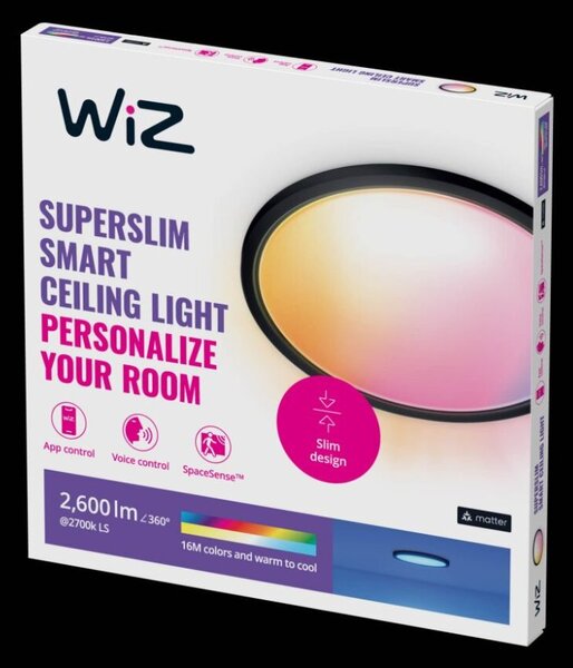 Philips Wiz Colors 8720169072633 SuperSlim stropné svietidlo LED D423mm 22W/2600lm 2700-6500K+RGB čierna