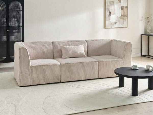 Modulárna 3-miestna pohovka béžová menčestrová moderný dizajn minimalistický štýl